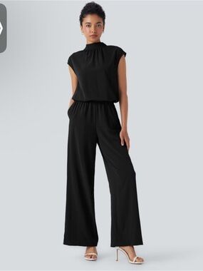 HALARA Black Mock-Neck Wide-Leg Jumpsuit